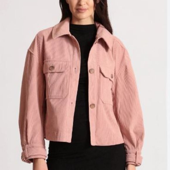 Avec Les Filles Jackets & Blazers - Avec Les Filles Rose Pink Corduroy Cropped Shacket Jacket Size Medium